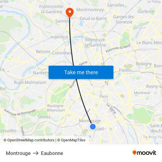 Montrouge to Eaubonne map