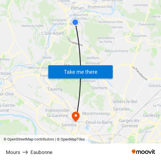 Mours to Eaubonne map