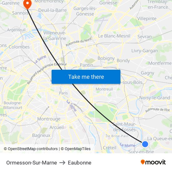 Ormesson-Sur-Marne to Eaubonne map