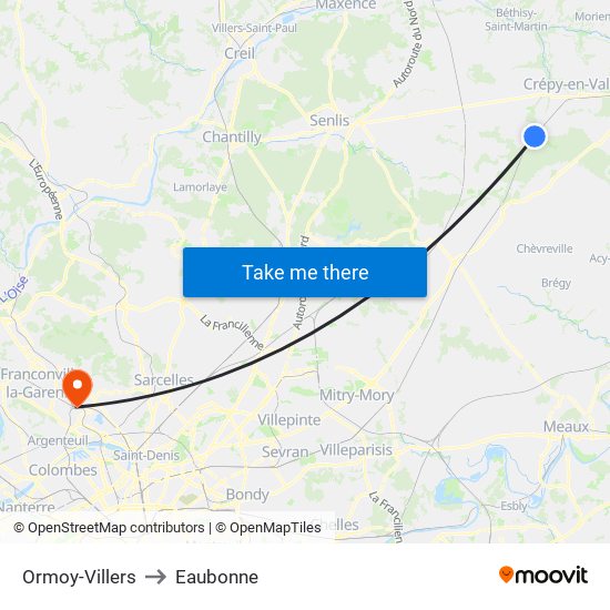 Ormoy-Villers to Eaubonne map