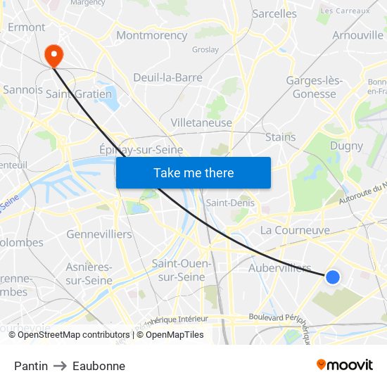 Pantin to Eaubonne map