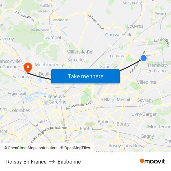 Roissy-En-France to Eaubonne map