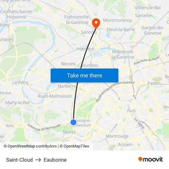 Saint-Cloud to Eaubonne map