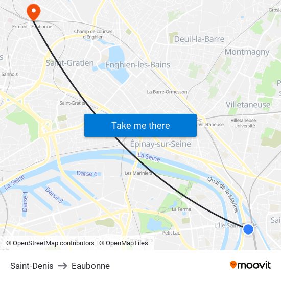 Saint-Denis to Eaubonne map