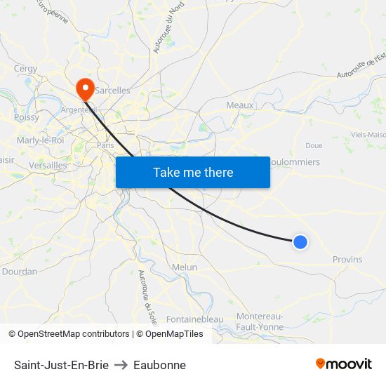 Saint-Just-En-Brie to Eaubonne map