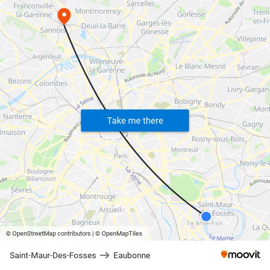 Saint-Maur-Des-Fosses to Eaubonne map
