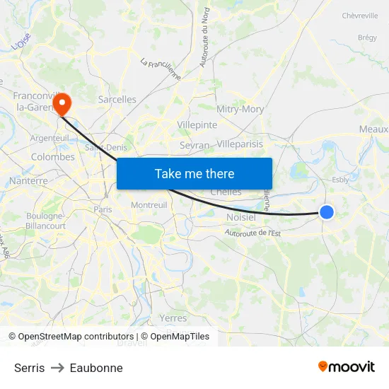 Serris to Eaubonne map