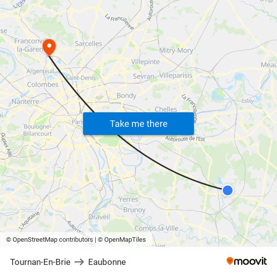 Tournan-En-Brie to Eaubonne map