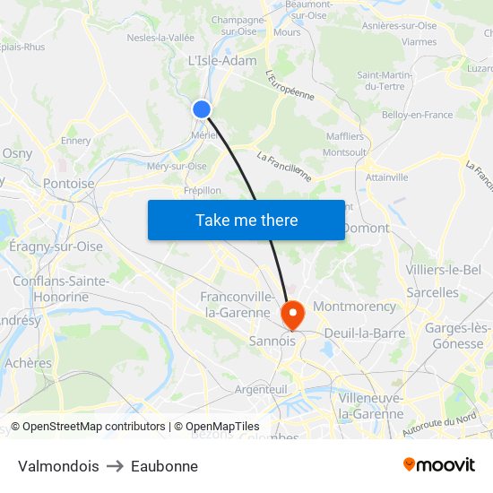Valmondois to Eaubonne map