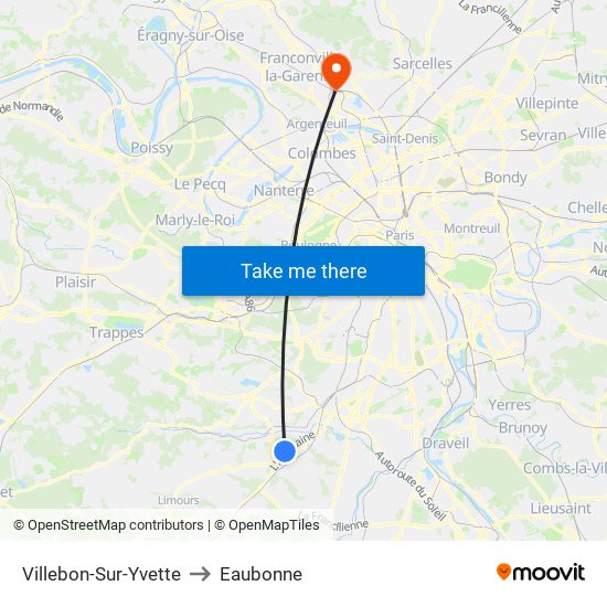 Villebon-Sur-Yvette to Eaubonne map