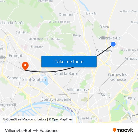 Villiers-Le-Bel to Eaubonne map