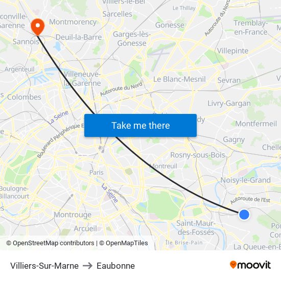 Villiers-Sur-Marne to Eaubonne map