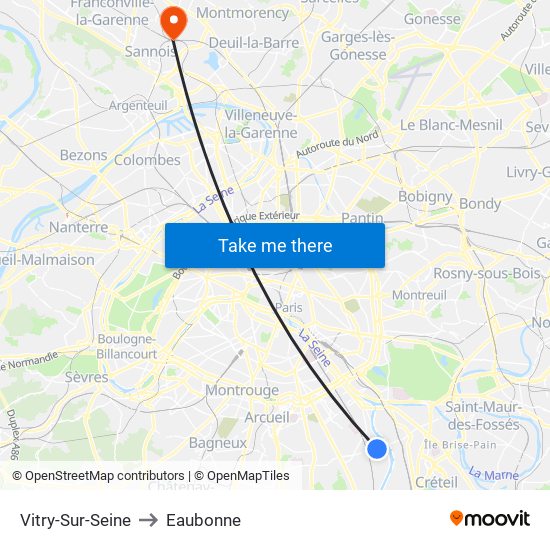 Vitry-Sur-Seine to Eaubonne map