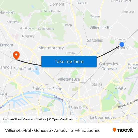 Villiers-Le-Bel - Gonesse - Arnouville to Eaubonne map