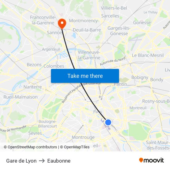 Gare de Lyon to Eaubonne map