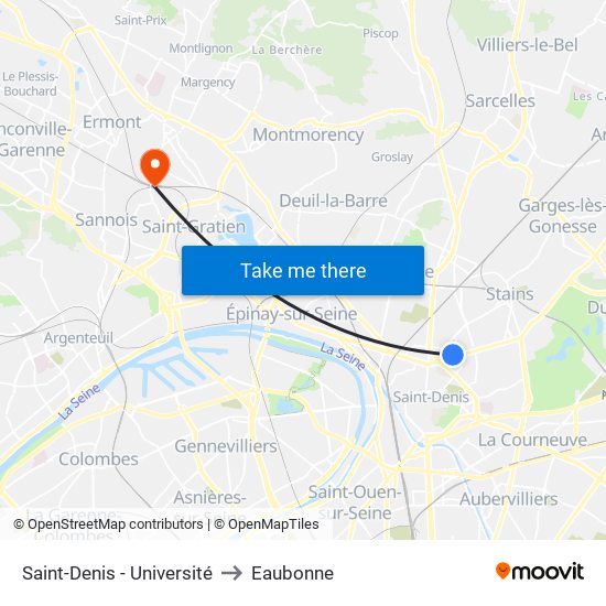 Saint-Denis - Université to Eaubonne map