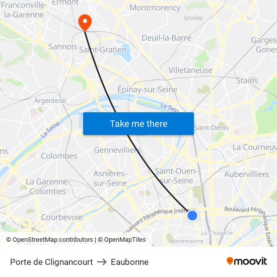 Porte de Clignancourt to Eaubonne map