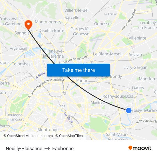 Neuilly-Plaisance to Eaubonne map