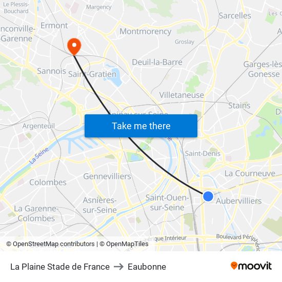 La Plaine Stade de France to Eaubonne map