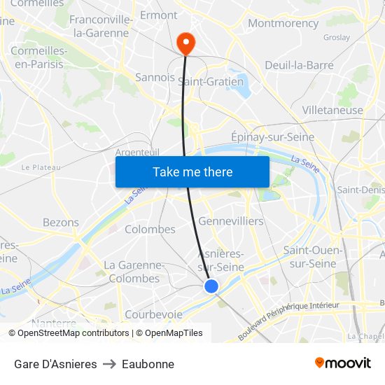 Gare D'Asnieres to Eaubonne map