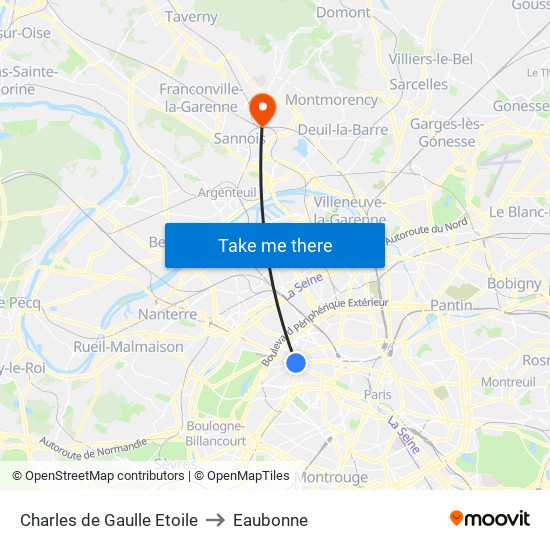 Charles de Gaulle Etoile to Eaubonne map