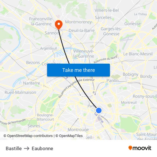 Bastille to Eaubonne map