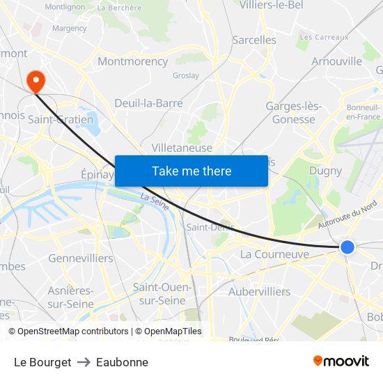 Le Bourget to Eaubonne map