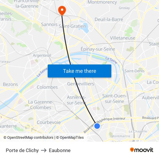 Porte de Clichy to Eaubonne map