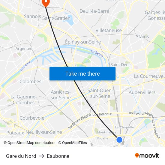 Gare du Nord to Eaubonne map
