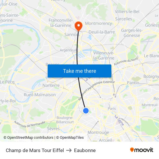 Champ de Mars Tour Eiffel to Eaubonne map