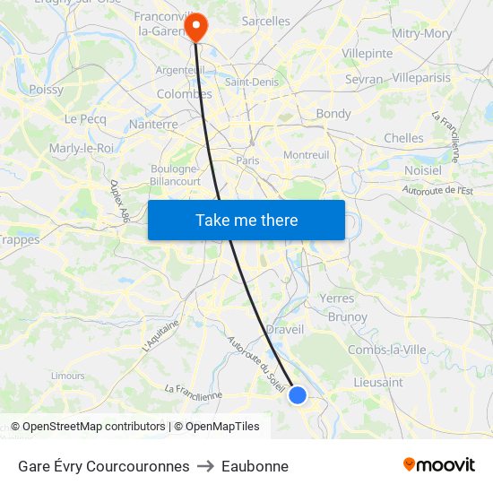 Gare Évry Courcouronnes to Eaubonne map