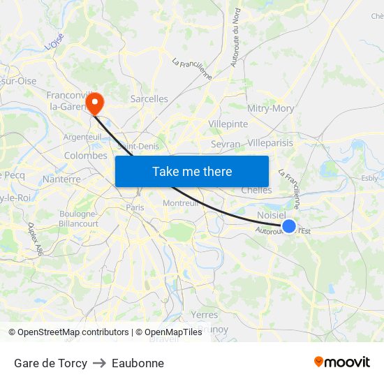 Gare de Torcy to Eaubonne map