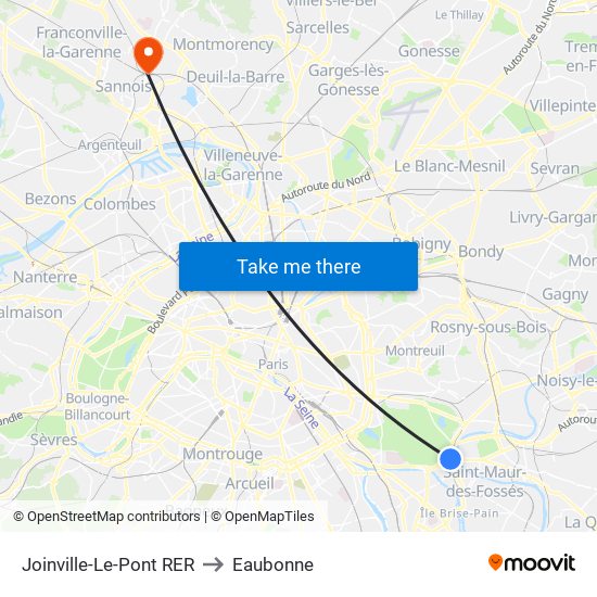 Joinville-Le-Pont RER to Eaubonne map