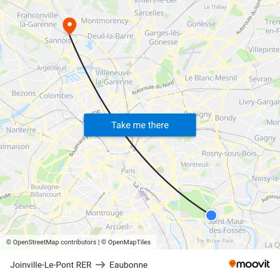 Joinville-Le-Pont RER to Eaubonne map