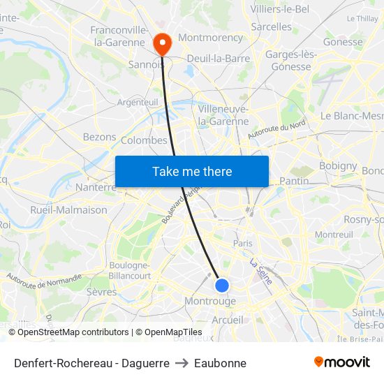 Denfert-Rochereau - Daguerre to Eaubonne map