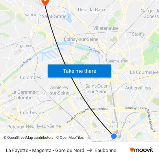 La Fayette - Magenta - Gare du Nord to Eaubonne map