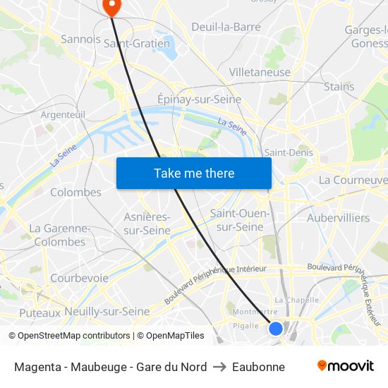 Magenta - Maubeuge - Gare du Nord to Eaubonne map