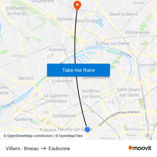 Villiers - Bineau to Eaubonne map