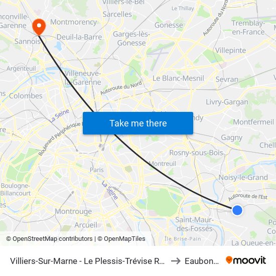 Villiers-Sur-Marne - Le Plessis-Trévise RER to Eaubonne map