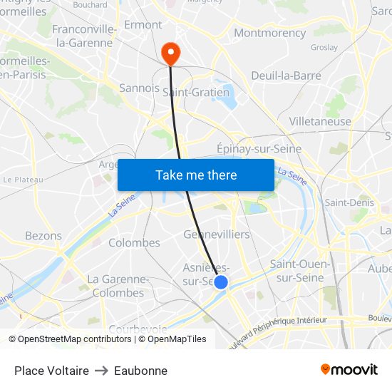 Place Voltaire to Eaubonne map