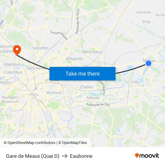 Gare de Meaux (Quai D) to Eaubonne map