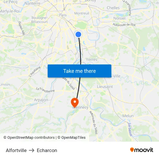 Alfortville to Echarcon map