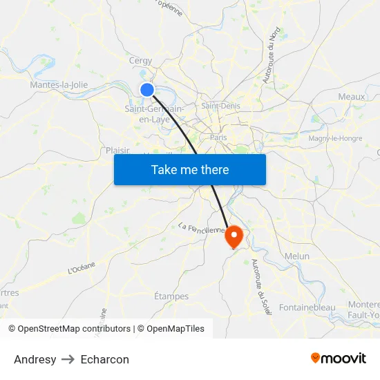Andresy to Echarcon map