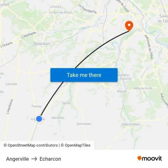 Angerville to Echarcon map