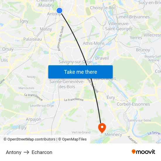 Antony to Echarcon map