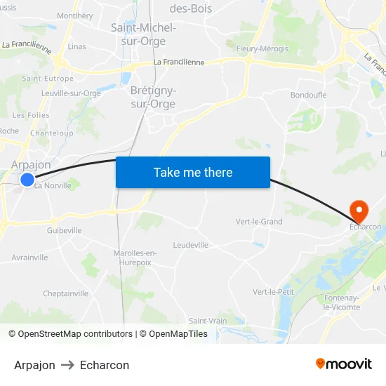 Arpajon to Echarcon map