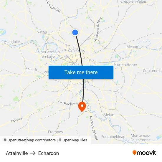 Attainville to Echarcon map