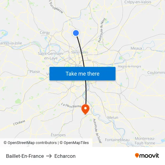 Baillet-En-France to Echarcon map