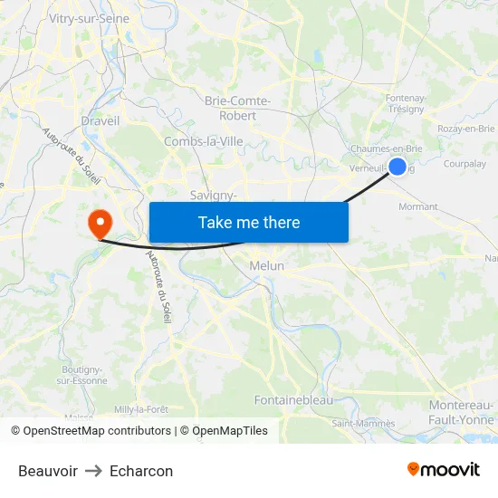 Beauvoir to Echarcon map