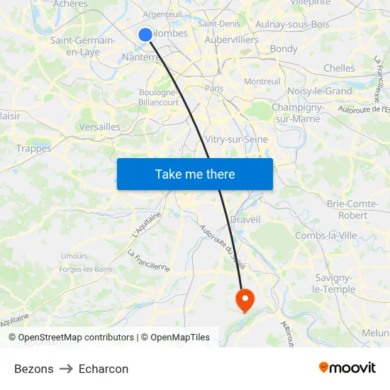 Bezons to Echarcon map